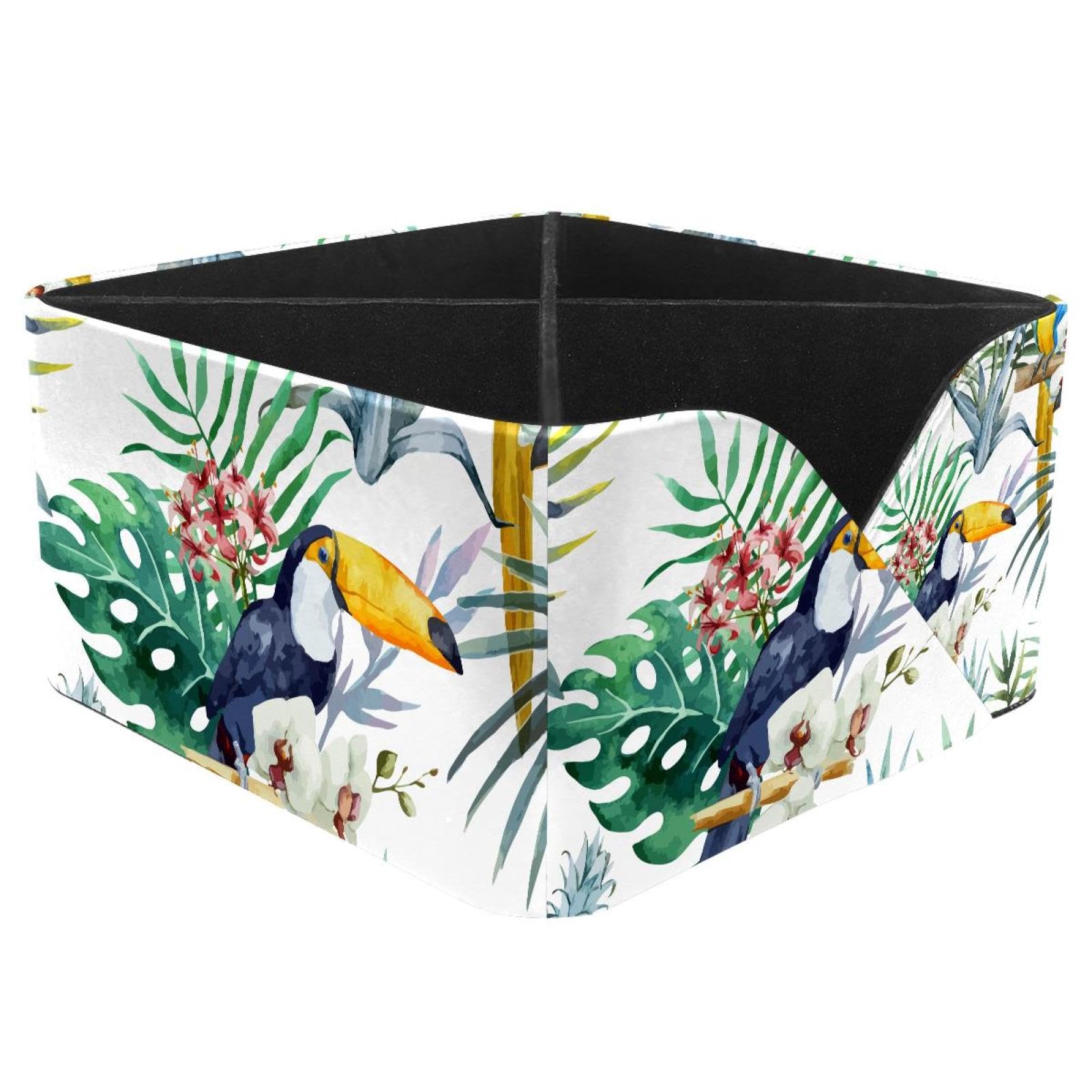 KengjuTesu Tropical Toucan Palm Leaves Desktop Organizer Pen Holder, Rectangular Pencil Cup for Office, Study and Makeup Stations