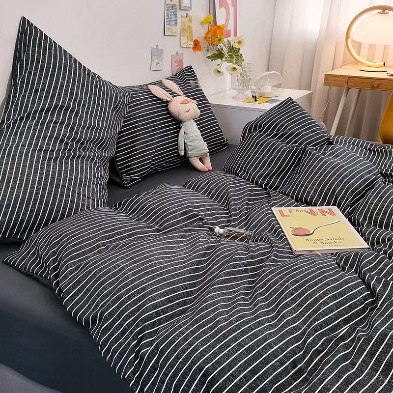Linge de lit bohème noir 240x220 en microfibre premium texturée - 7