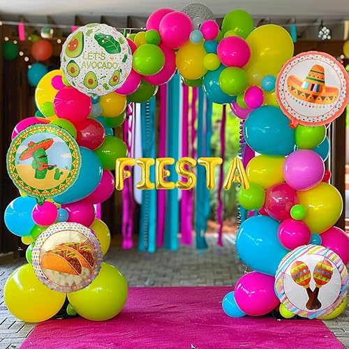 Miniatura 5 de Kit de arco de guirnalda de globos de fiesta del Cinco de Mayo, 160 globos de arco iris, rosa, rojo, rosa, azul, amarillo, verde, azul, para
