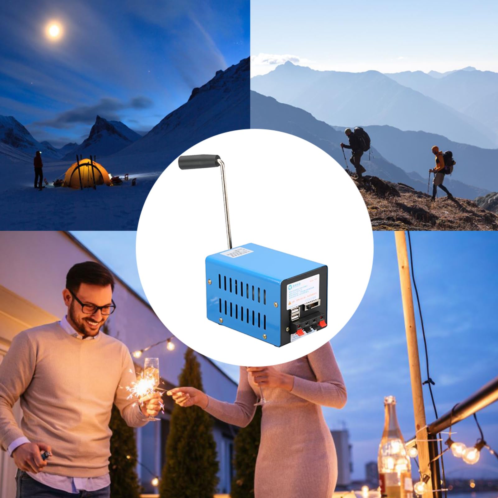 Handkurbel Stromgenerator, 20W Handy-Ladegerät mit Handkurbel | mit 2000 U/min, tragbar, Dual-USB-Ausgang, Handy-Ladegerät, wasserdicht für den Innenbereich, Schwarz
