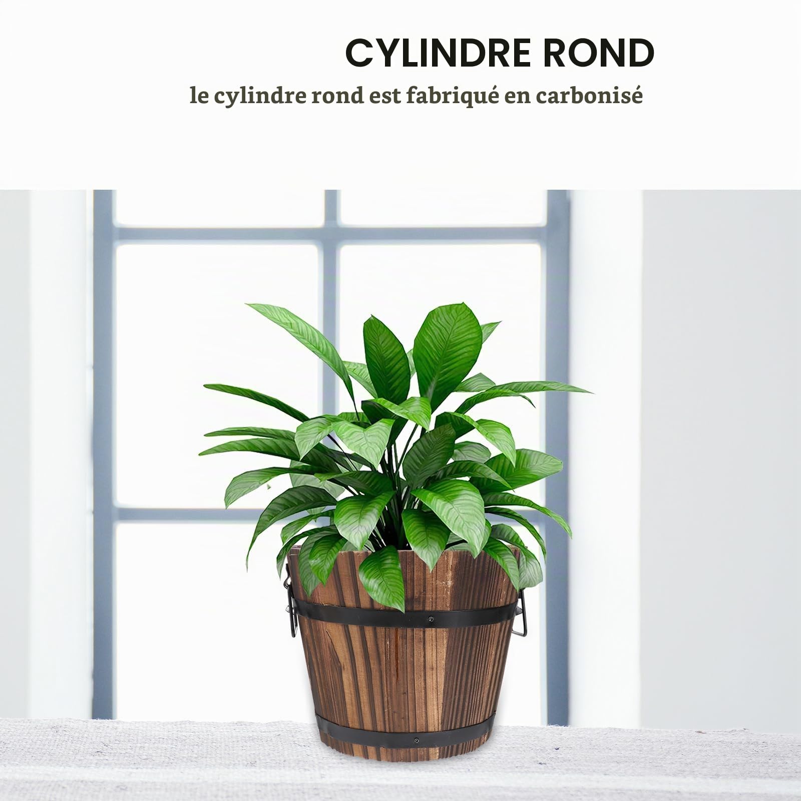 Cabilock Pot De Fleurs en Bois Carbonisé Style Tonneau Jardin Extérieur Intérieur avec Drainage Léger pour Plantes Et Succulentes Décoration Maison Bureau