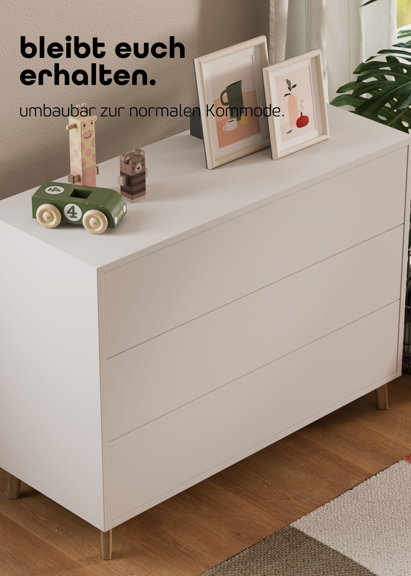 Sämann Wickelkommode EDEN – Push-to-Open, Touch-Close, abnehmbarer Wickelaufsatz & Schubladen mit Fächern (weiß)
