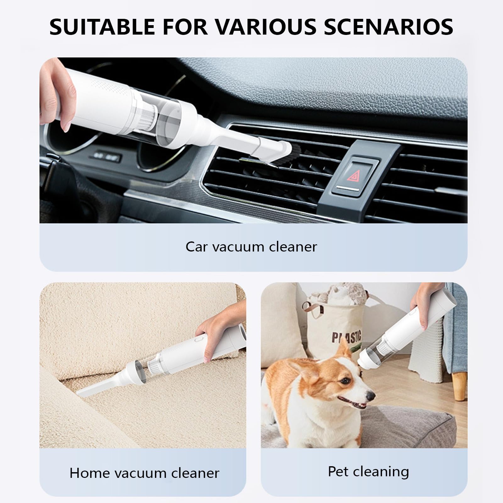 ljhnba Powerful Hand Vacuum 11000Pa Strong Suction Rechargeable Portable Remover for Quick Cleanups Car Homes Offices