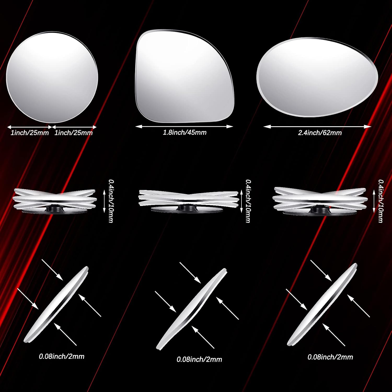 6 Pieces Blind Side Mirrors Blindspot Mirror for Car Blind Spot Mirror Car HD Blind Spot Mirror Blind RearView Car Mirrors, 3 Shapes (Ellipse/Fan/Round Shape)