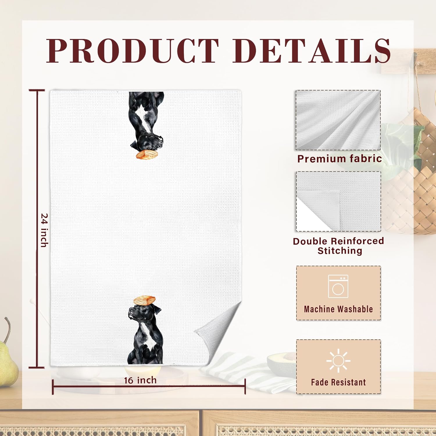 Funny Staffordshire Bull Terrier Kitchen Dish Towels, Cute Baking Staffordshire Dog Decorative Hand Tea Towels for Kitchen Bakery, Dog Lover Owner Gifts, 16x24 Inch - Image 7