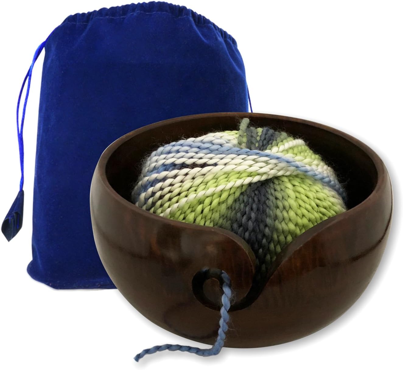 Stitch Happy Yarn Bowl Wood Bowl Handmade 8" x 4" Extra