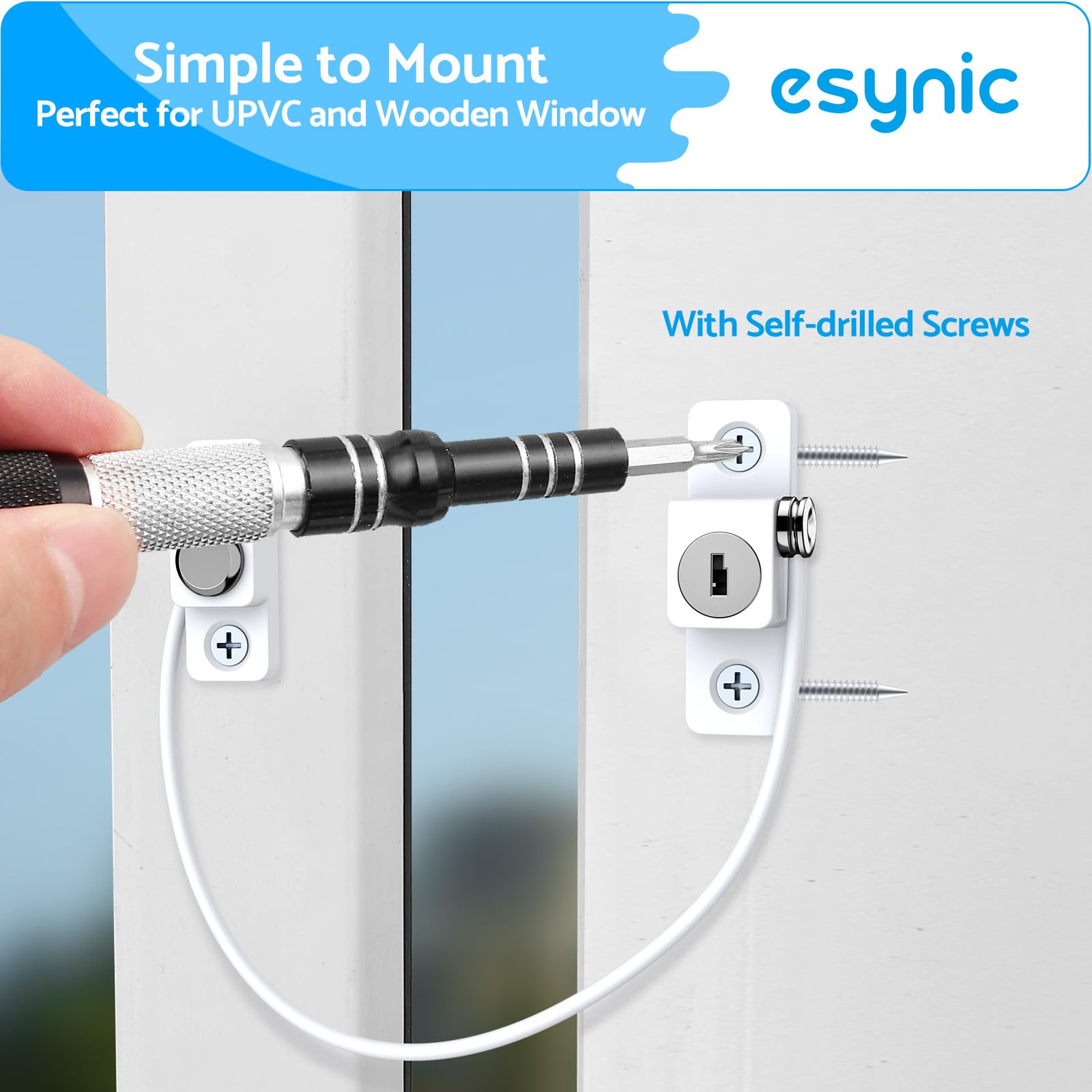 eSynic Lot de 12 serrures de fenêtre de sécurité enfant pour UPVC avec clé 185 mm de long - Serrures de sécurité fiables pour fenêtre en bois PVC UPVC