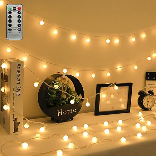 ZIMINGU Tira de luces LED de bola, 19.6 pies, 40 luces LED, impermeable, con control remoto, alimentadas por USB, decoraciones para fiestas en
