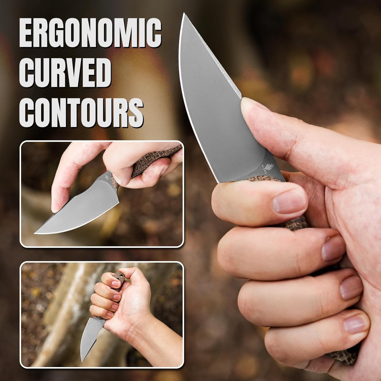 Kizer Mini Harpoon Outdoor Messer mit Scheide, Jagdmesser mit 7,62 CM 3V Feststehende Klinge und Micarta Griff, Kleines EDC Messer für Camping, Wandern, Survival 1040SM1