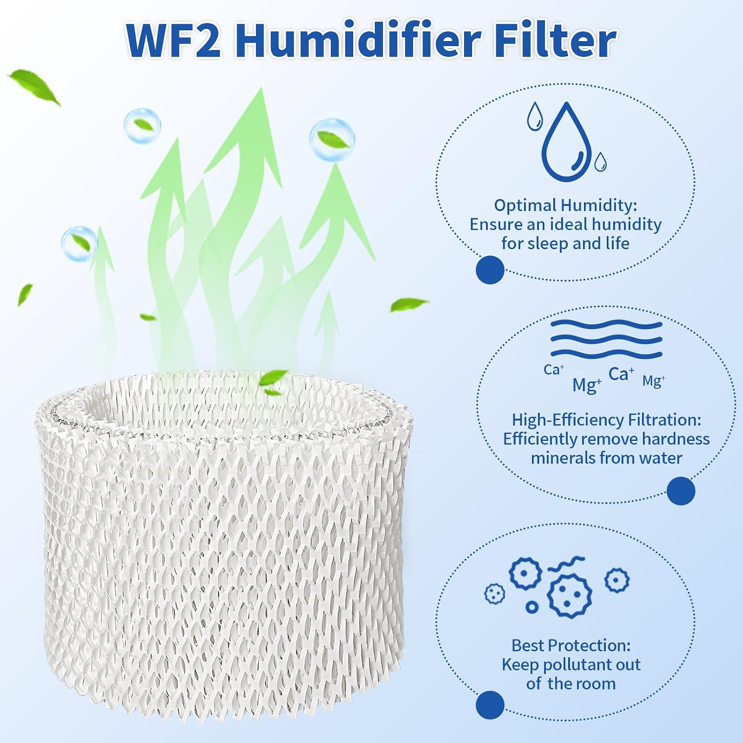 WF2 Humidifier Wicking Filters, Compatible with V icks Humidifier V3100 V3500 V3700 V3900, Kaz 3020, Fits for Honey well HCM-300T HCM-350 WA-8D, Sun beam 1118 1119 Series, Envira caire ECM-500, 6 Pack