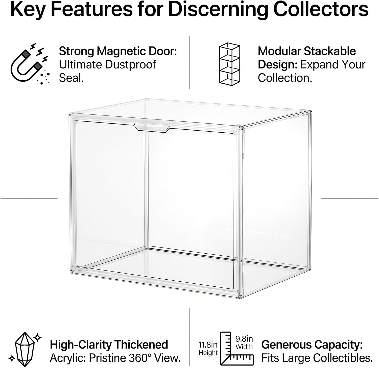 Acrylic Comic Book Storage Box - Clear Plastic Large Display Case | Sturdy protection, 15.7" X 9.8" X 11.8", compact stackable design, easy access, lightweight yet durable, dustproof.