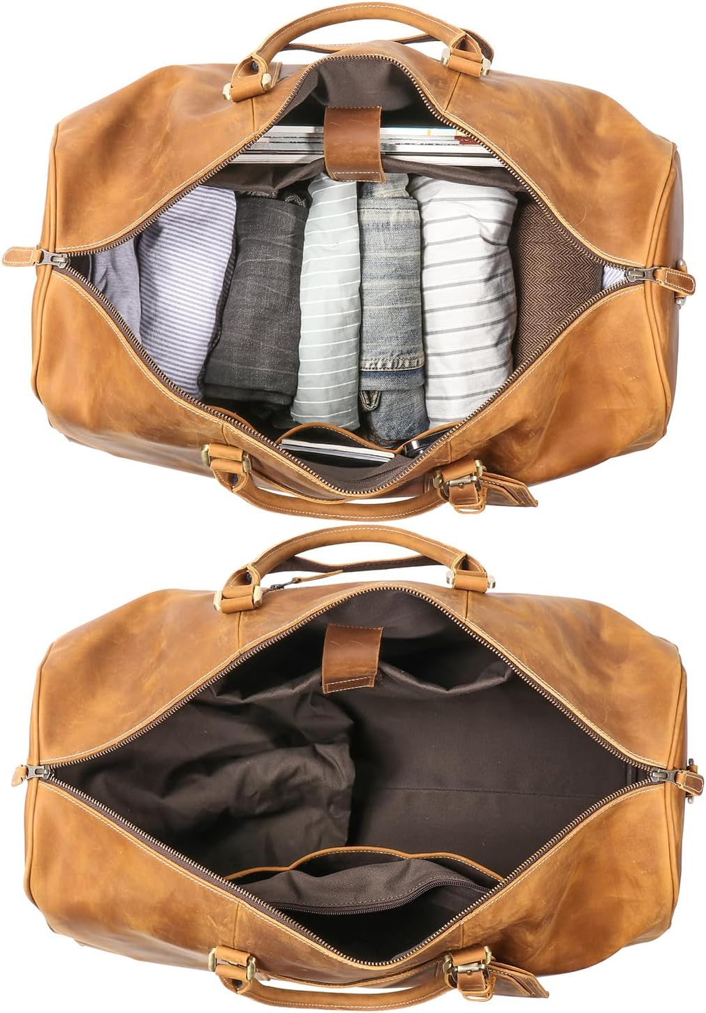 Mens Leather Duffel Bags YKK Zipper Sport Vintage Leather Travel Gym Bag Weekender Overnight Classic Gift Genuine Gym Overnight Carry On Bag (Brown, 24 Inch) - Image 4