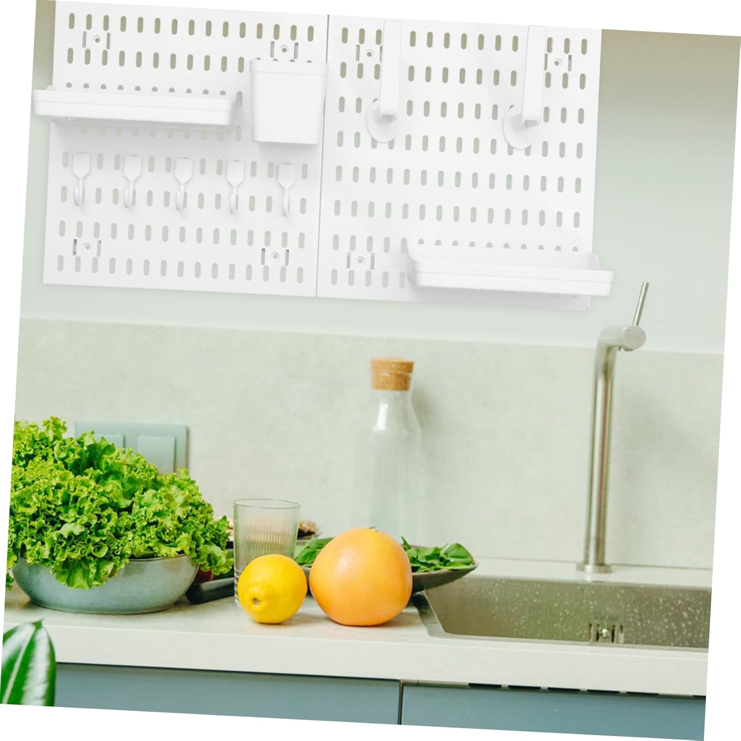 Uonlytech 1set Wall Mounted Pegboard Organizer Multi-Functional Display Holder with Heavy Duty Hooks for Bathroom Storage No Drill Installation Modern Design