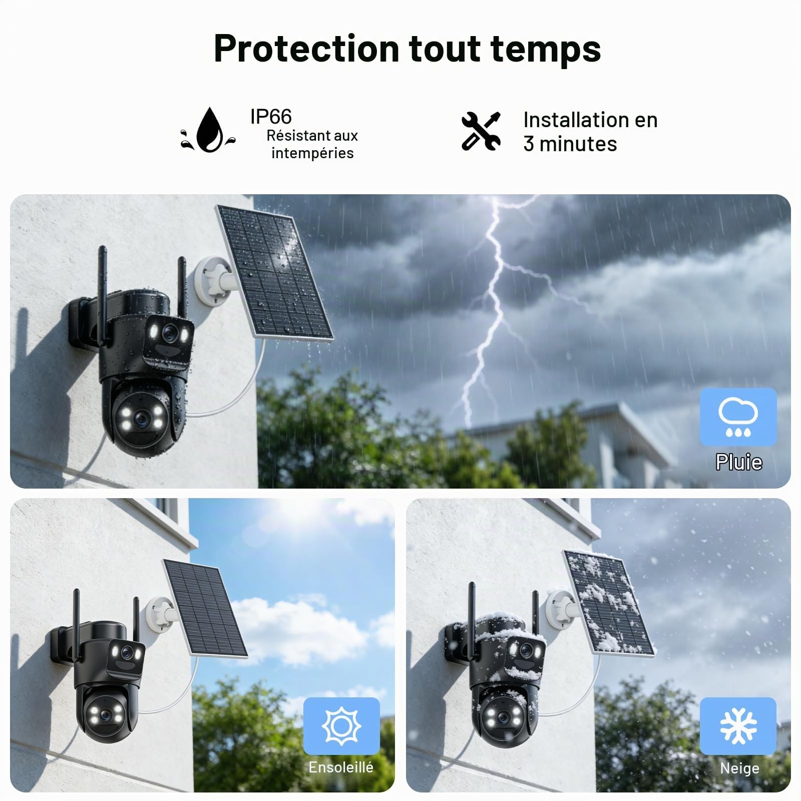 4K Telecamera Wi-Fi Esterno Senza Fili con Pannello Solare,8MP Doppio Obiettivo Videocamera Sorveglianza WiFi,Visione Notturna a Colori,Audio Bidirezionale,Rilevamento Umano PIR,IP66