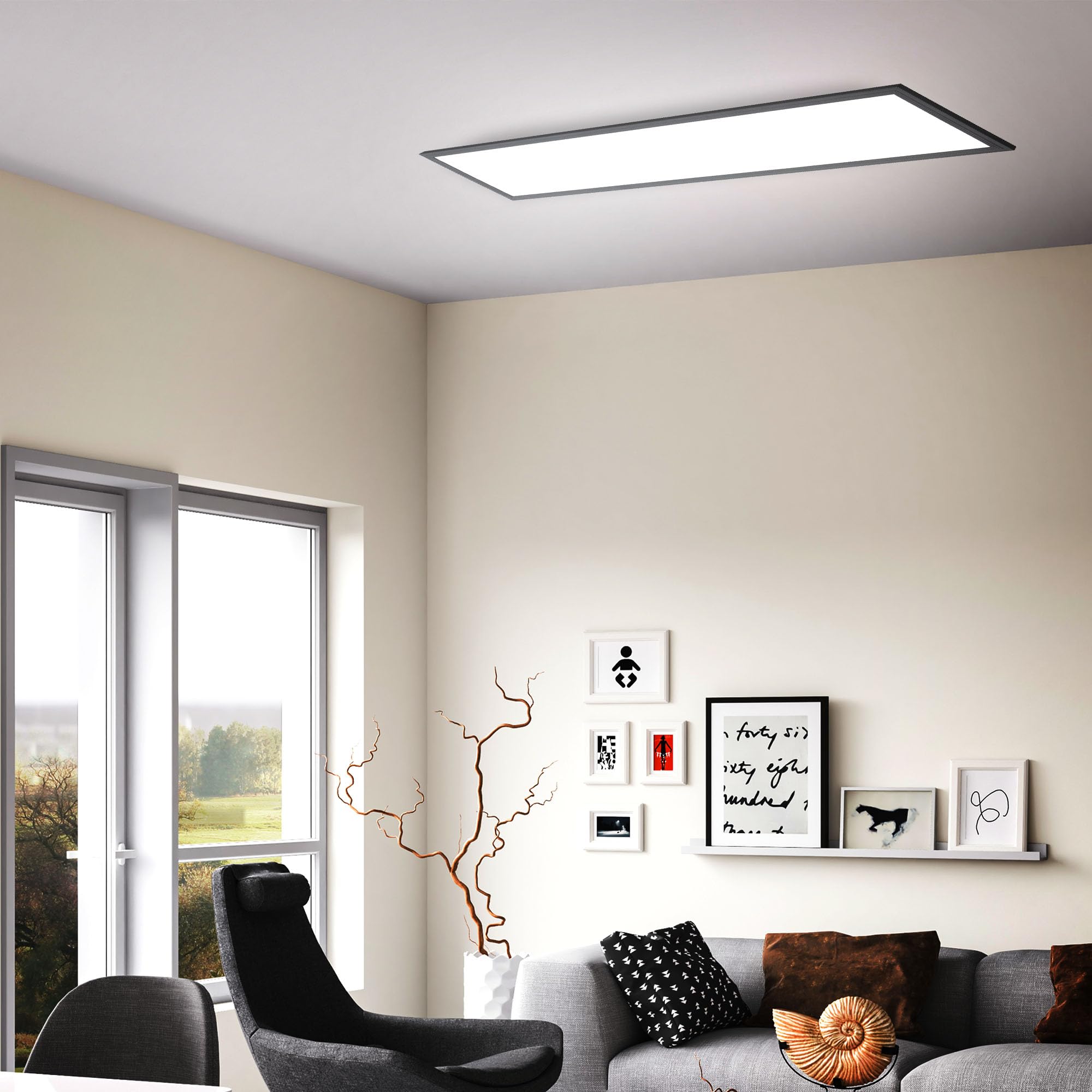 Panneau LED 22W 2300 Lumens Blanc Neutre 100x25x6,5 cm Noir Plafonnier Lustre
