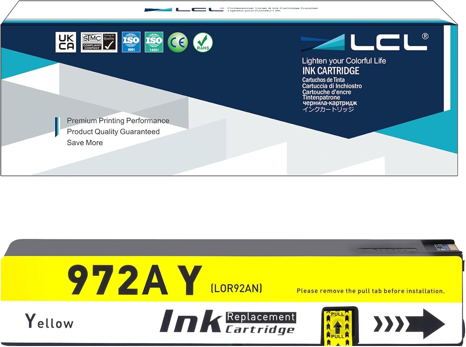 LCL 972A Yellow Ink Cartridge Replacement for HP 972A 972 L0R92AN for HP PageWide 352dw 377dn 377dw MFP P57750DW Pro 452dn 452dw 477dn 477dw 552dw 577dw 577z P55250dw Printer (1-Pack)