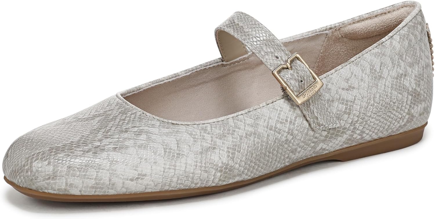Dr. Scholl's Shoes Womens Wexley Jane Mary Jane Flat Light Grey Snake 11 M