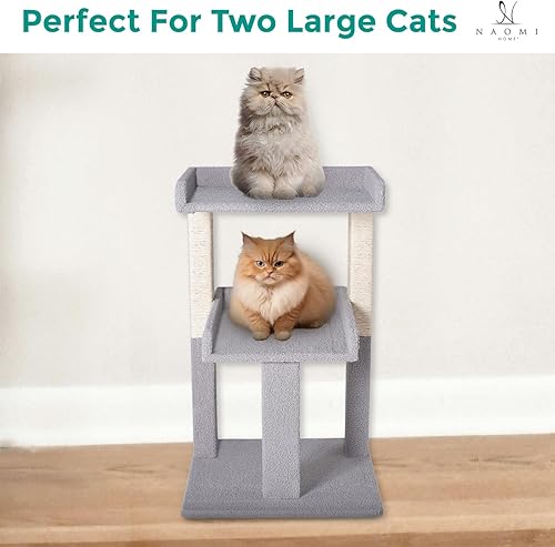 Miniatura 2 de Naomi Home Lulu - Torre de árbol gris para gatos grandes de 2 niveles, condominio resistente y estable para gatos con postes rascadores de sisal,