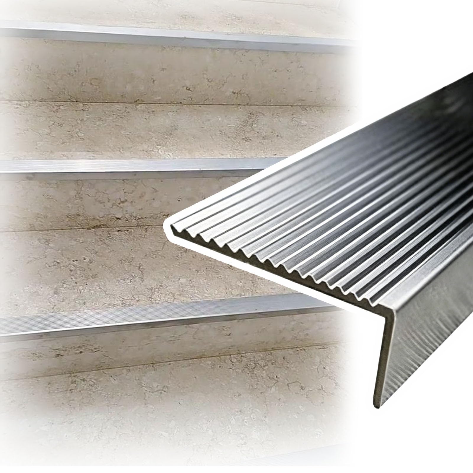 Perfil de Transición para Suelo Protector de Borde de Acero Inoxidable para Escalones de Baldosas, Perfil Antideslizante en Forma de L para Escaleras(70x30mm (2 3/4"x1 1/8"))