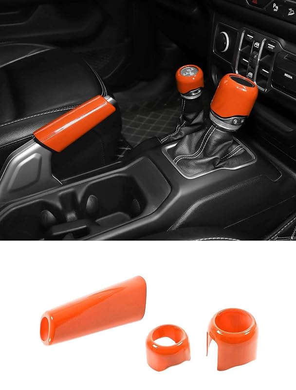 Kit de Molduras para Manopla do Câmbio e Freio de Mão Savadicar Laranja para Jeep Wrangler JL JLU 4XE 2018 em diante e Gladiator JT, 3 peças
