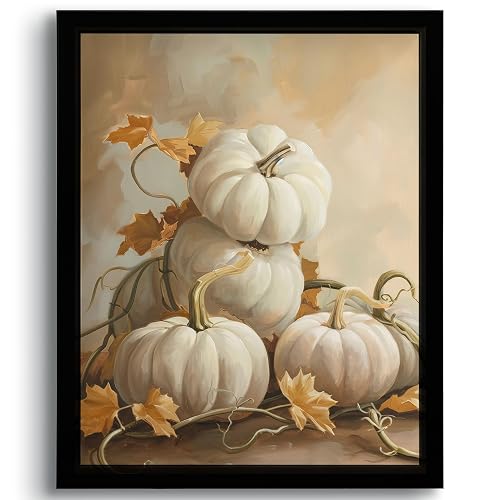 PHAMTE Vintage Fall White Pumpkin Framed Wall Art Prints Posters