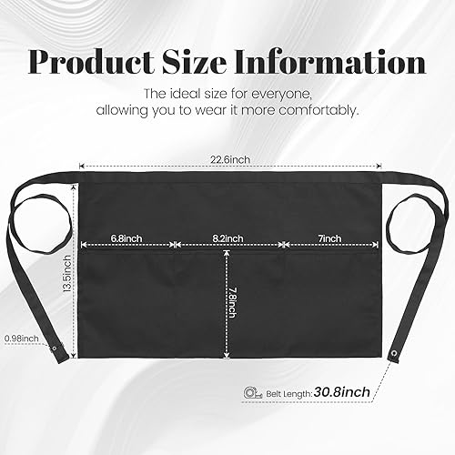 Miniatura 2 de Delantal de servicio de 3 piezas con 3 bolsillos, delantales para mujer con bolsillos, delantal impermeable con delantal de camarera, delantales