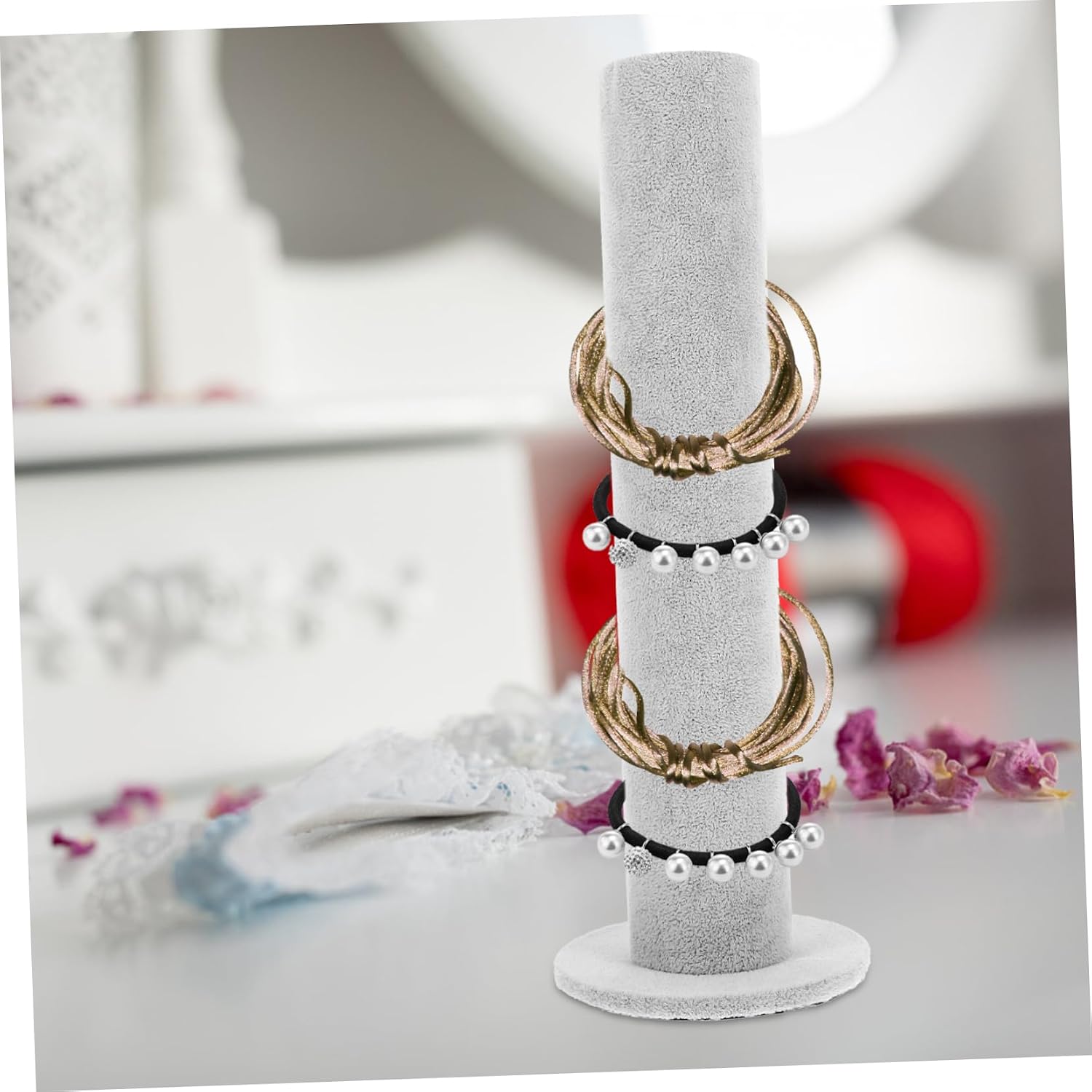 OUNONA 2pcs Vertical Hair Tie Organizer Stand Multi-functional Bracelet Hair Accessories Display Rack Soft Material for Jewelry Grey for Girls Room Decor