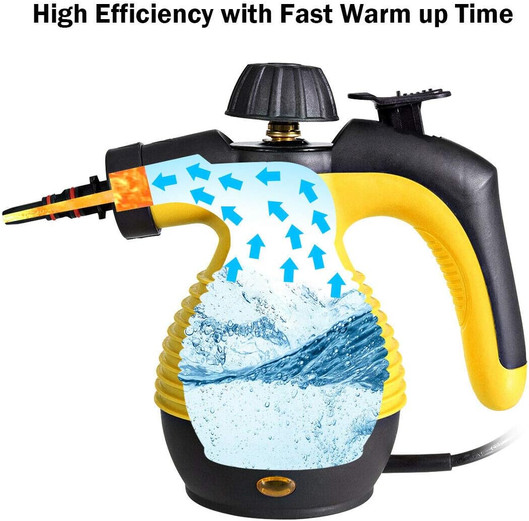 Goplus Handheld Pressurized Steam Cleaner, Multi-Purpose Steamer, Steam Iron, 1050W, W/Attachments(Yellow)