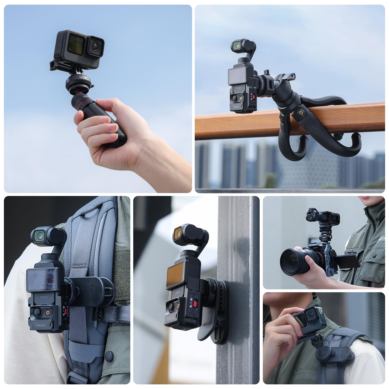 ULANZI CK02 Cka Support de Fixation Rapide pour Sac à Dos, Support magnétique pour Accessoires DJI Osmo Pocket 3, avec Filetage Standard 1/4" pour caméras d'action, Adaptateur d'extension Pocket 3