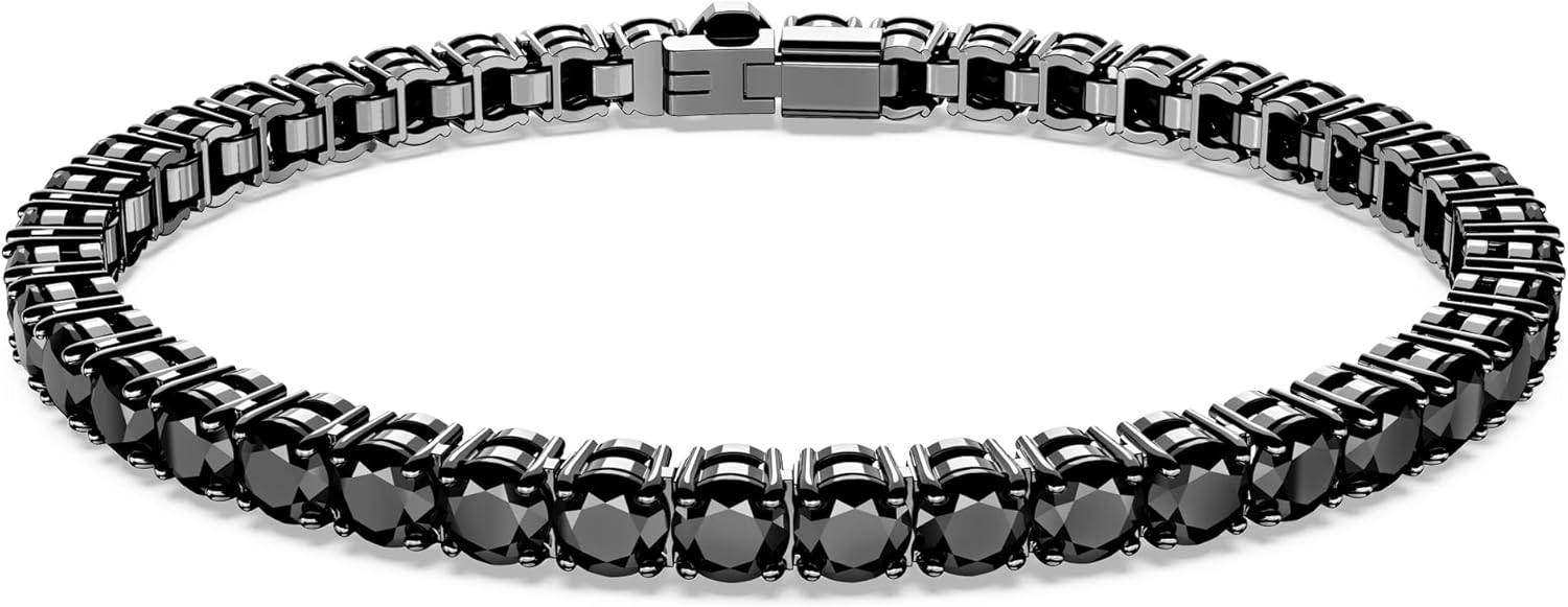Swarovski Matrix Tennis Bracelet, Black Round-Cut Stones in a Ruthenium Finished Setting, Part of the Matrix Collection, Size M