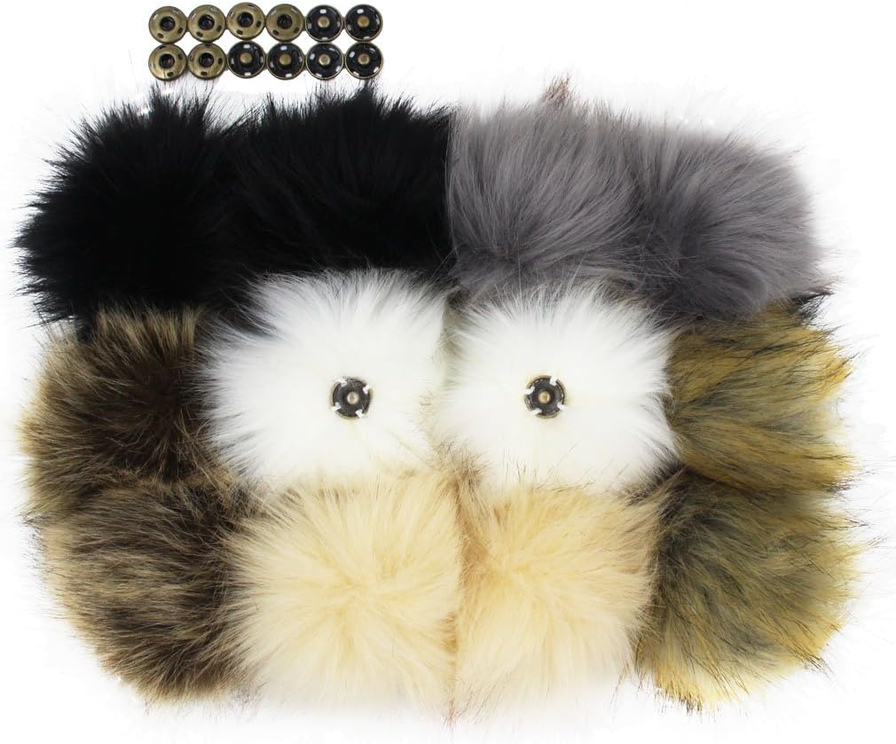 DIY 12pcs Faux Fox Fur Fluffy Pompom Ball Fur Pom Poms Ball with Snaps Fastener for Knitting Crafts,Bags,Keychains,Shoes,11cm(4.3") (Popular Mix Colors)