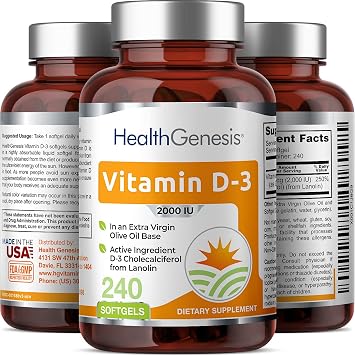 Vitamin D3 2000 IU 240 Softgels in Extra Virgin Olive Oil Non-GMO, Soy-Free Formula High Potency Vitamina D3 Supplement for Immune and Bone Support Easy to Swallow D3 2000 IU Softgels