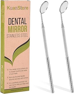 Dental Mirror Stainless Steel with Handle 6.5", Dentist Tool for Teeth Cleaning Plaque, Mouth Inspection, Lash Extension Mirror, Eyelash Extensions Dental Mirror Inspect Instrument Makeup - Pack of 2