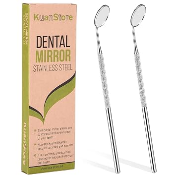 Dental Mirror Stainless Steel with Handle 6.5", Dentist Tool for Teeth Cleaning Plaque, Mouth Inspection, Lash Extension Mirror, Eyelash Extensions Dental Mirror Inspect Instrument Makeup - Pack of 2
