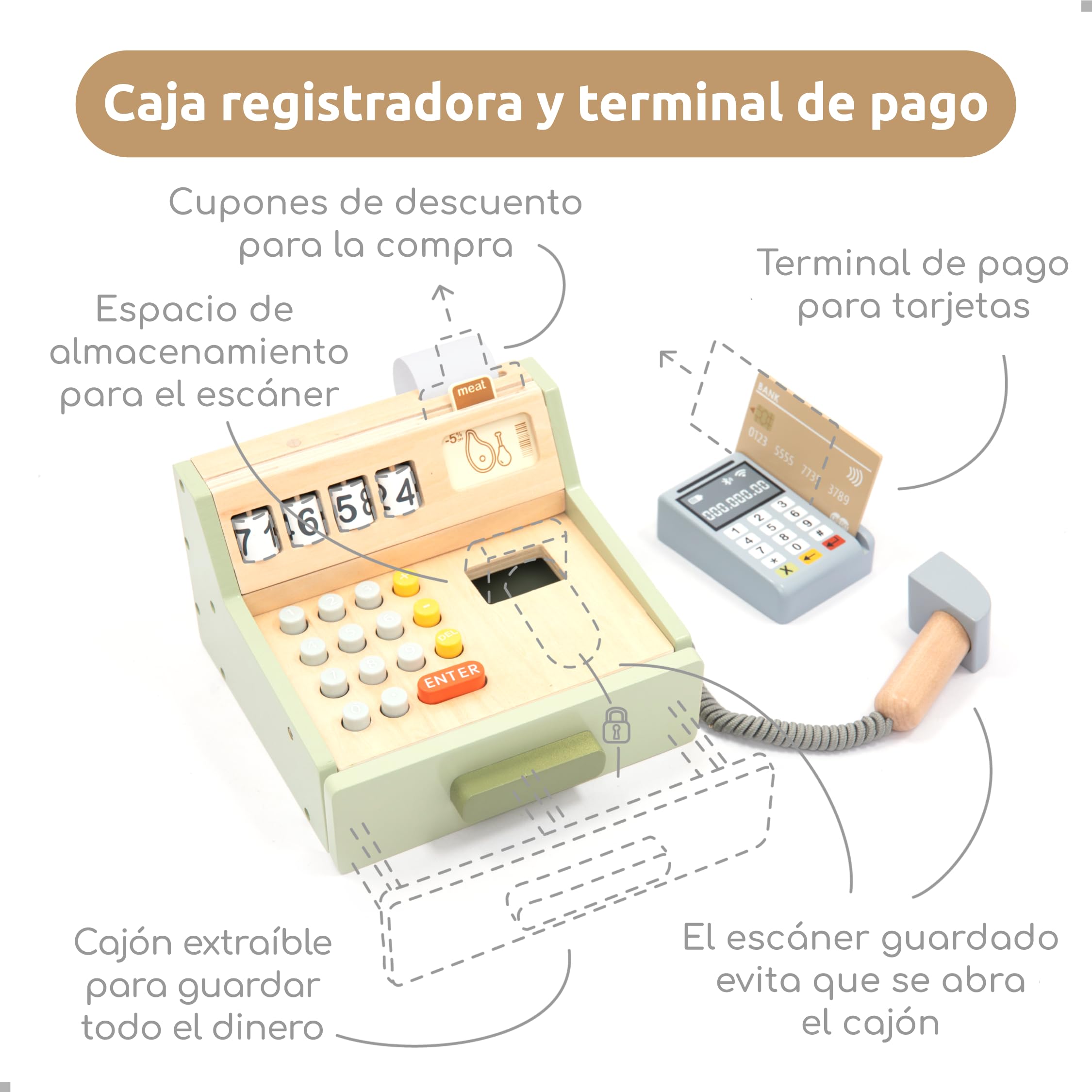 UMU® Caja de madera para niños, juego de rol de tienda de 35 piezas