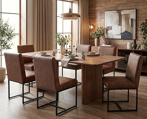 Miniatura 32 de CIMOTA Juego de 6 sillas de comedor modernas, de cuero, tapizadas, sin brazos, con base negra, para comedor/cocina, color crema, 6 unidades Base