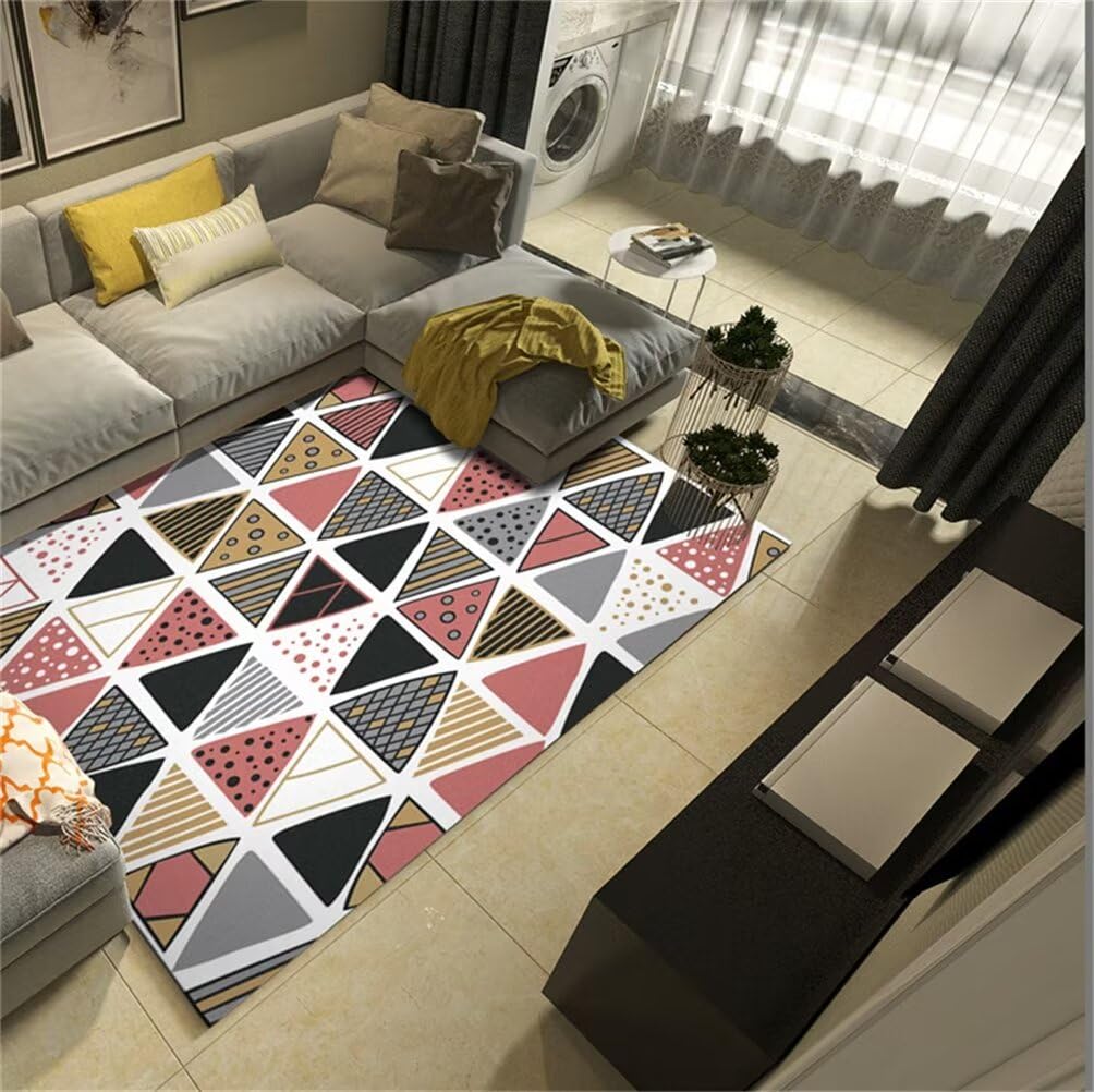 Tapis bebe lavable grand gris rose anti-tache motif geometrique modern