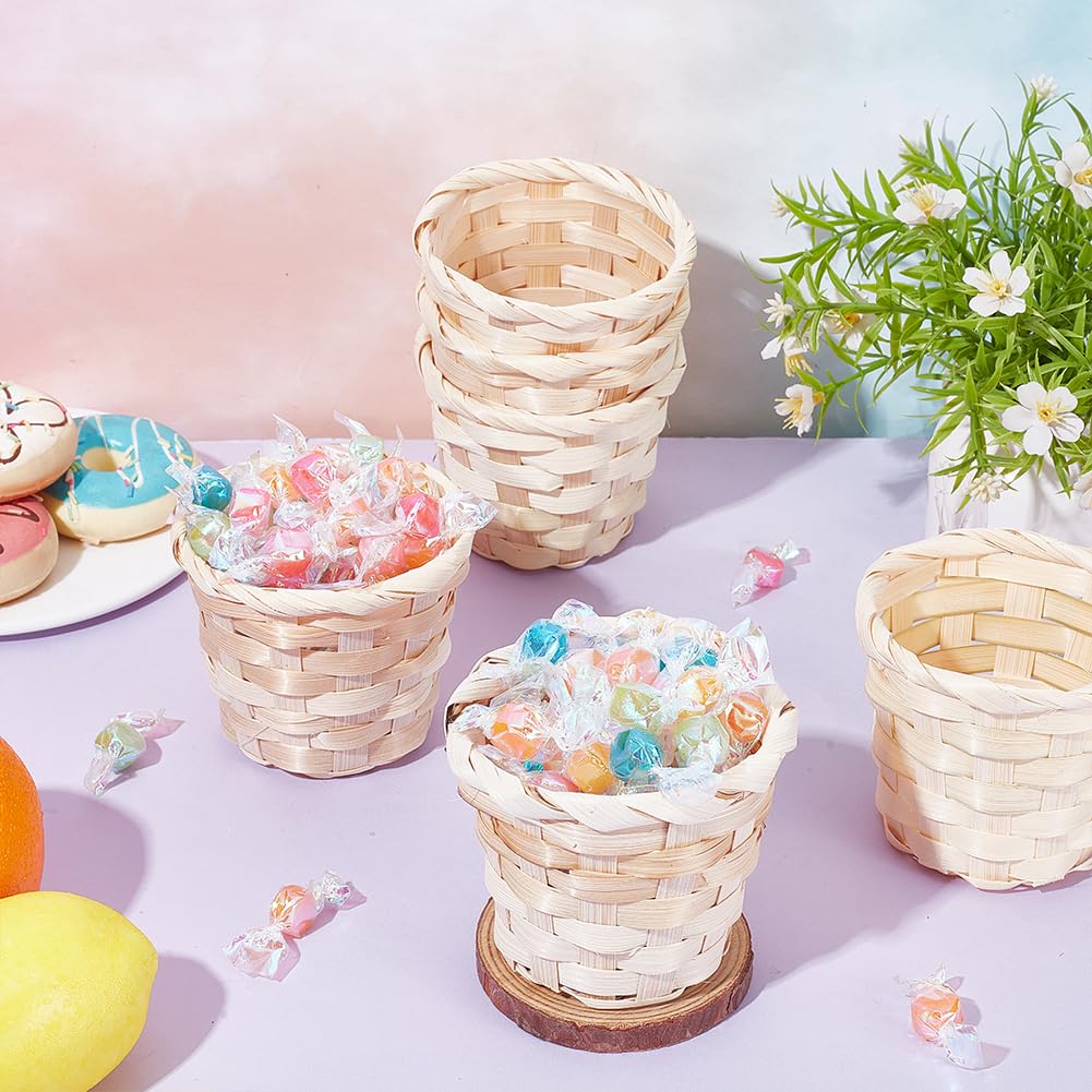 20 mini cestini in bambù intrecciato, 60 ~ 94 x 75 mm, piccoli cestini rotondi naturali per Pasqua, vuoti, organizer da scrivania per gioielli, casa, ufficio, feste, bomboniere, regalo