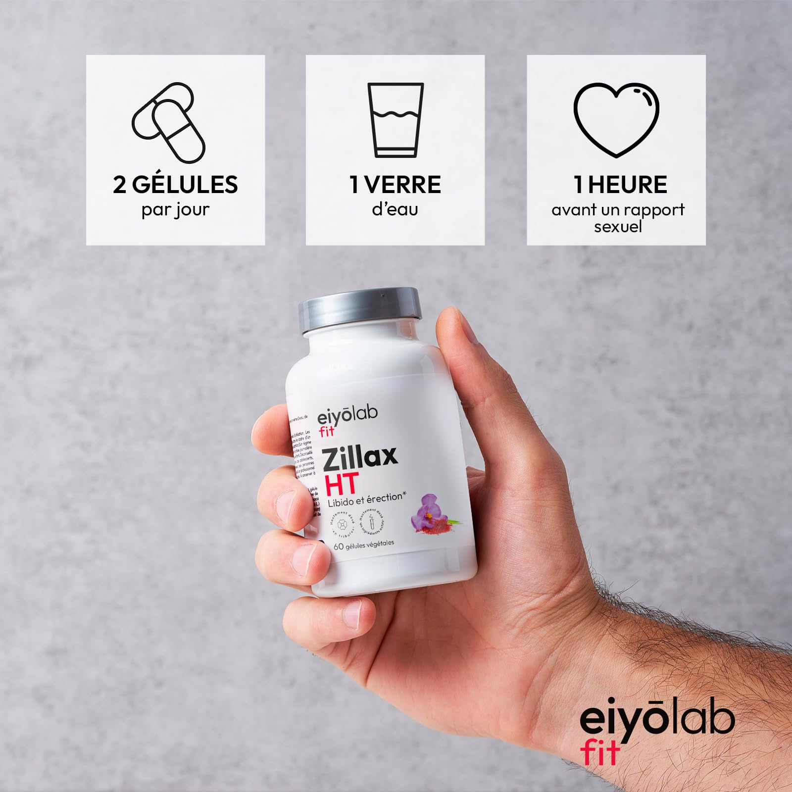 Zillax HT | Formule Libido Homme | Vigueur, Endurance | Tonifiant Sexuel | Tribulus, Maca, Safran et Ginkgo | Aphrodisiaque | Booster Circulation Sanguine | 60 Gélules Vegan | Eiyolab
