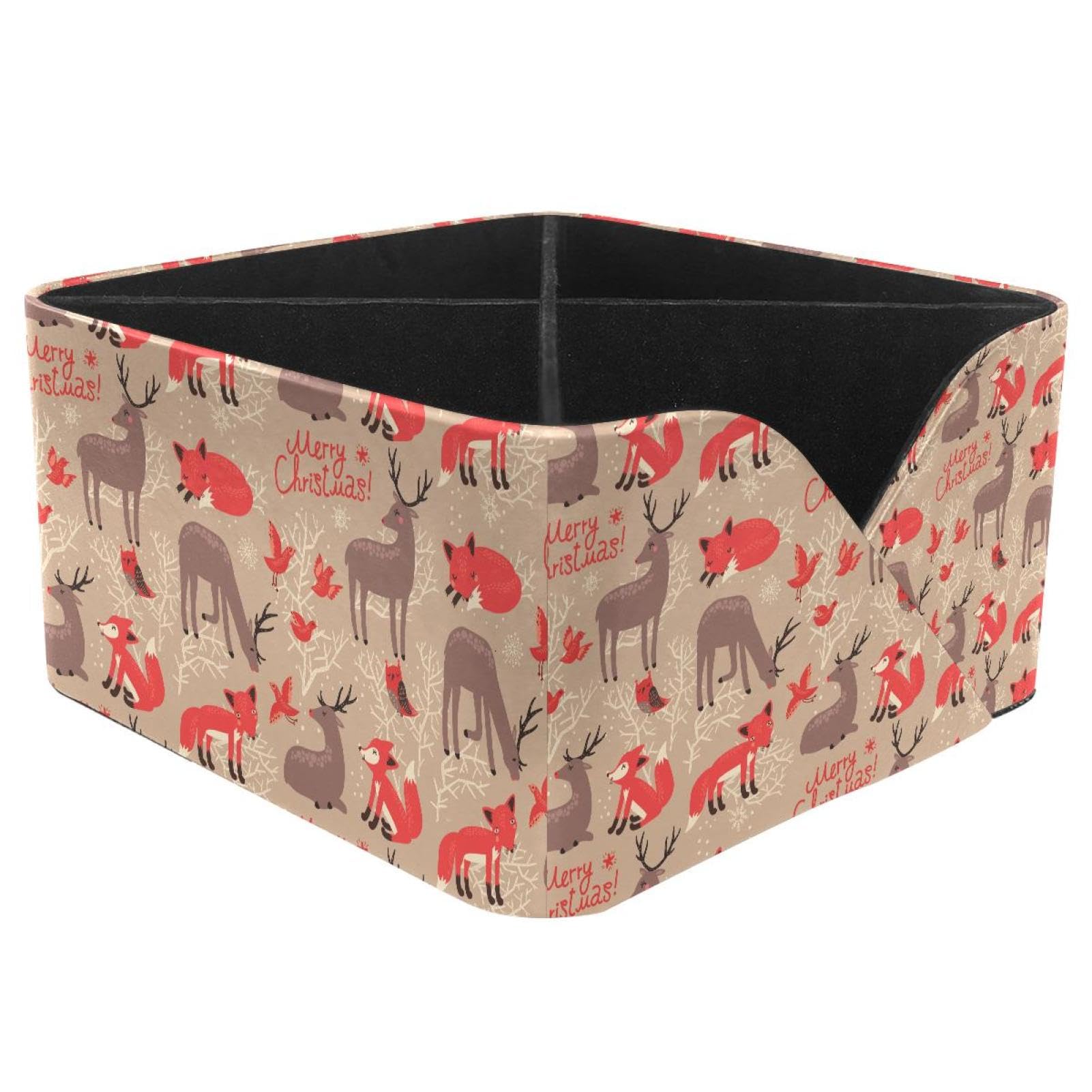 KengjuTesu Christmas Deer Foxes Bird Pattern Desktop Organizer Pen Holder, Rectangular Pencil Cup for Office, Study and Makeup Stations