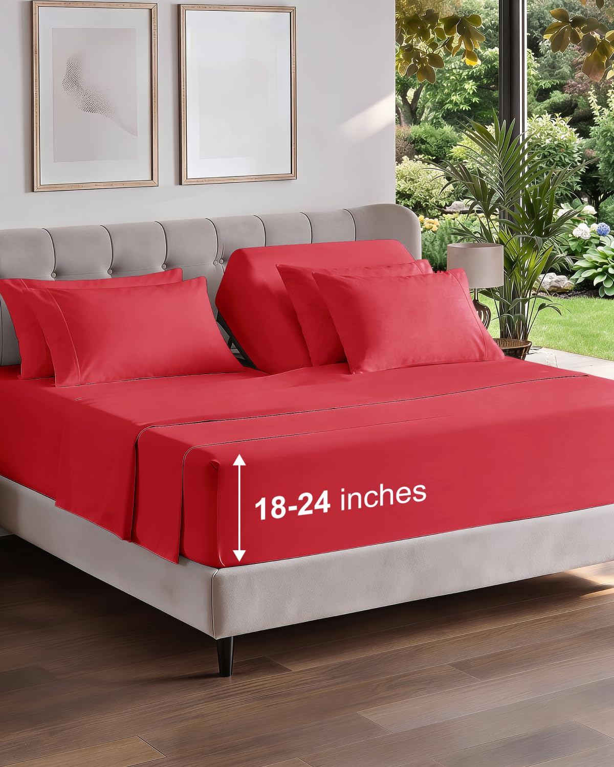 CGK Extra Deep Flex Top Split Head King 6pc Cooling Sheet Set - Red