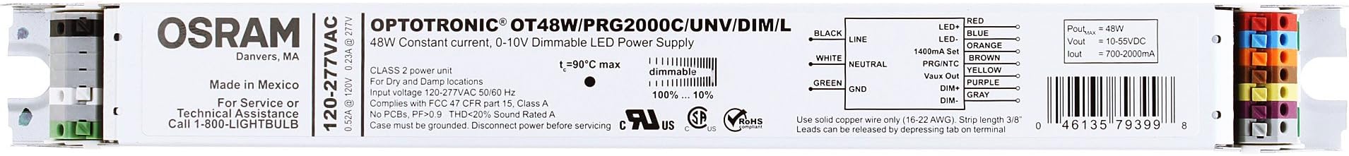 OSRAM OPTOTRONICS OT48W/PRG2000C/UNV/DIM/L Dimmable LED Driver Power Supply