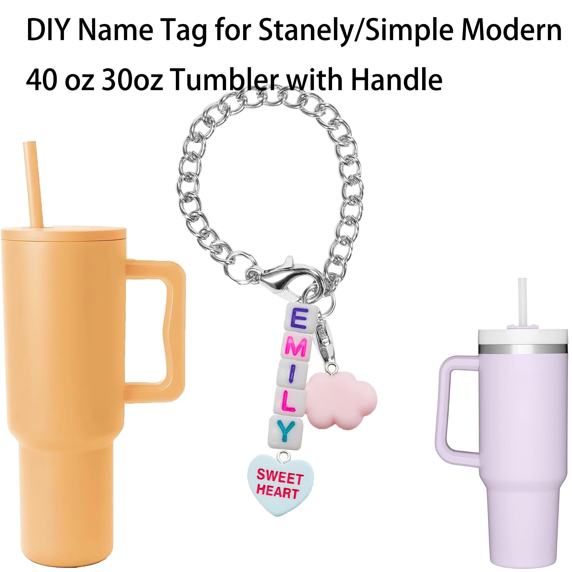 Dielianyi DIY Name tag Kit for Stanley Cup Tumbler Handle DIY Letter Beads Name tag Bead Accessories for Stanley 40 oz Tumbler with Handle