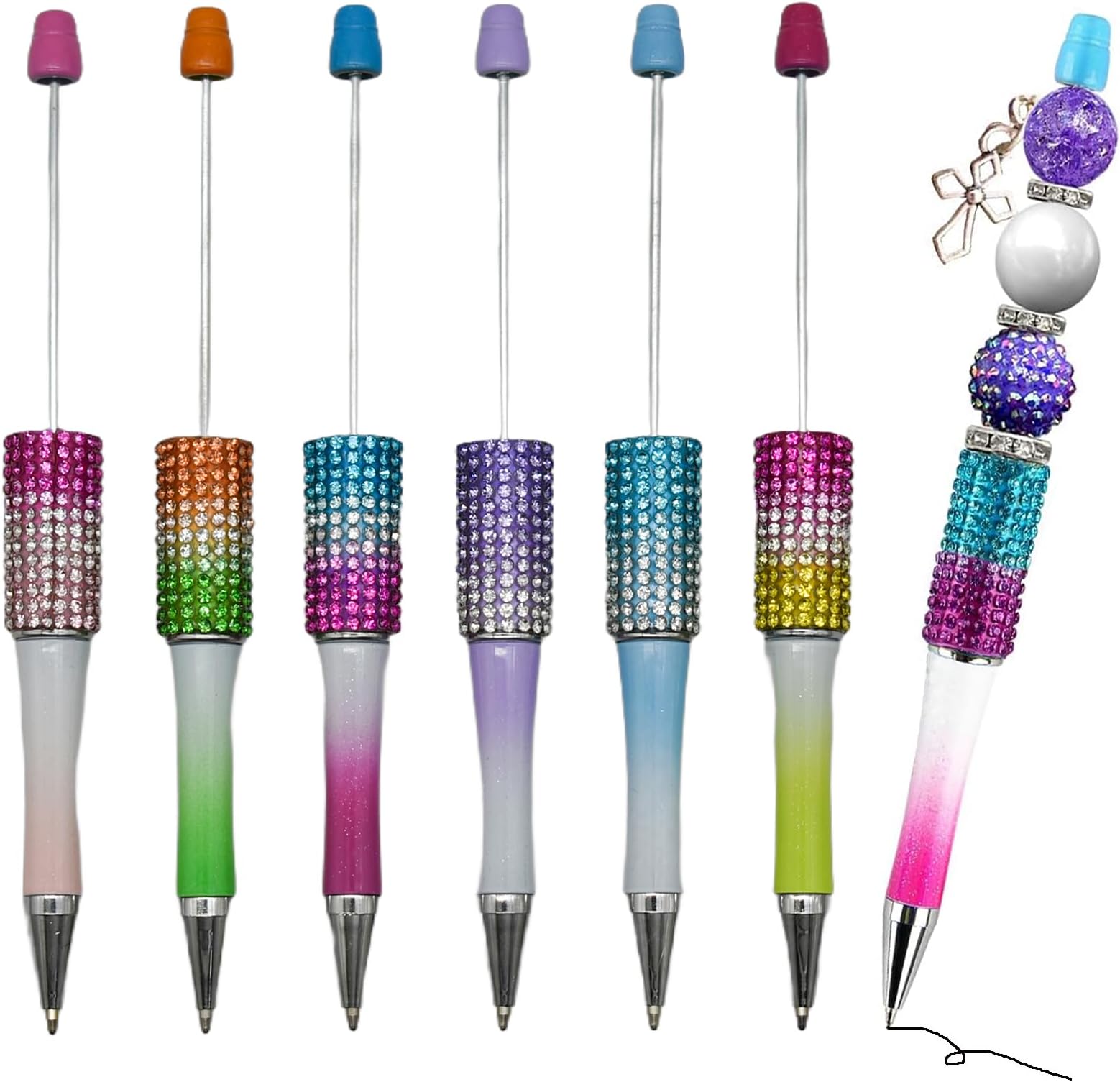 Amazon.com : Maydahui 12 PCS Gradient Diamond Beadable Ballpoint Pens ...