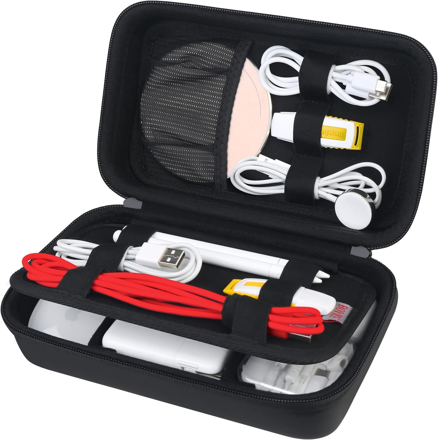 Hard Electronics Organizer, Travel Cable Organizer Bag, Tech Organizer Case for Power Adapter Chargers Cables Earbuds Flash Drives and Other Electronics Accessories & Supplies, Black