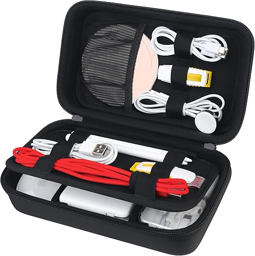 Vista 7 de BOVKE Bolsa organizadora de cables de viaje, estuche de accesorios electrónicos portátil para unidad flash USB, adaptador, cable de carga, cargador