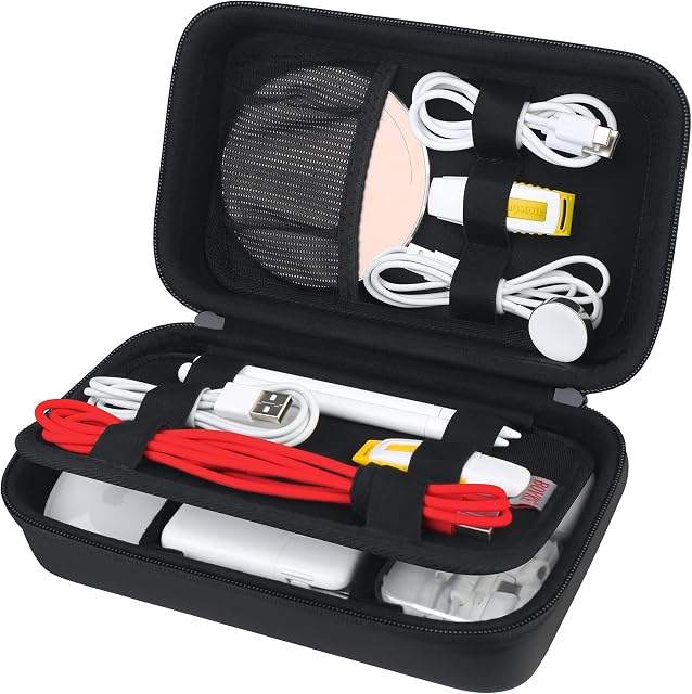 BOVKE Hard Electronics Organizer, Travel Cable Organizer Case, Electronic Accessories Carrying Case Portable Storage Bag for Power Adapter Chargers Cables Earbuds Flash Drives, Black