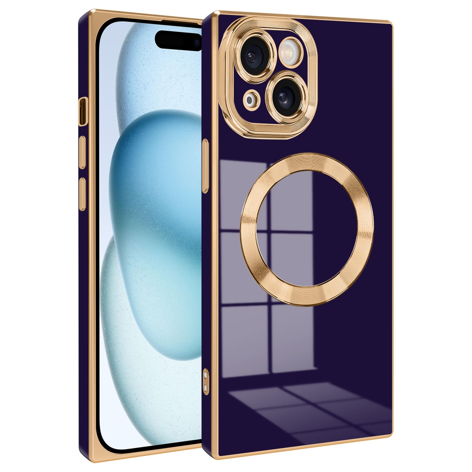 Coque iPhone 15 violette magnétique transparente avec dos antichoc - 8
