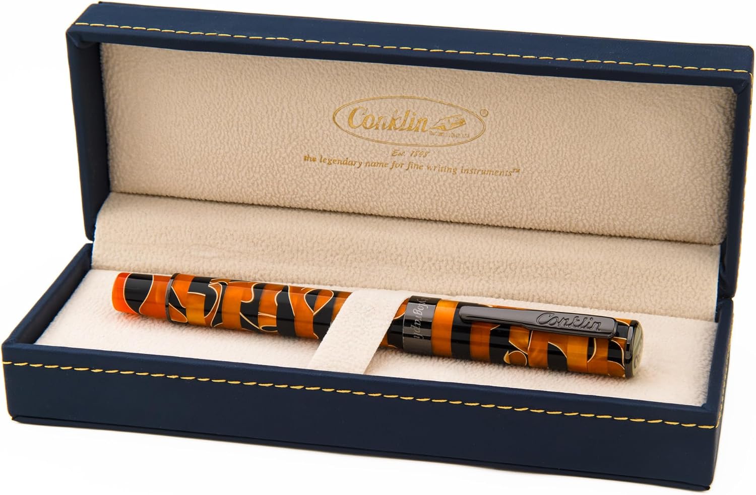 Conklin Stylograph Mosaic Fountain Pen Orange/Black – Gunmetal Accents – Broad Nib – Elegant Writing Instrument – Perfect Gift for Pen Enthusiasts