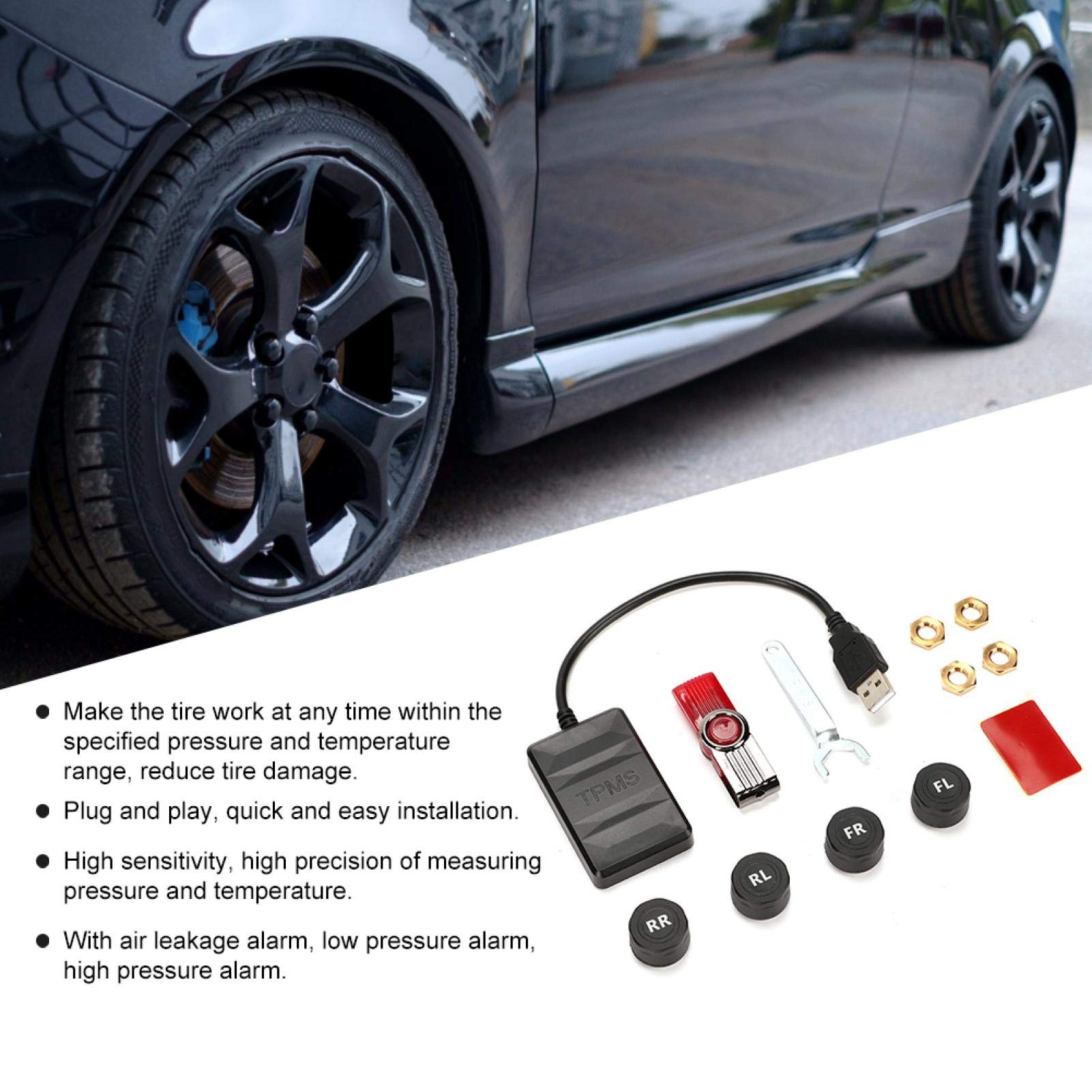 Reifendruckkontrollsystem, Akozon USB TPMS Reifendruckkontrollsystem, TPMS-Überwachungsalarm Reifendruck-Alarmsystem mit externem Sensor für Android-Navigation